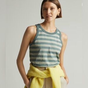 Everlane large cutaway green striped tank